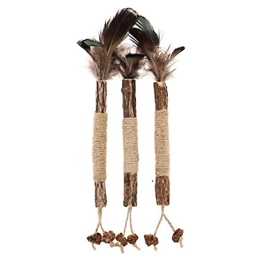 Raw Paws Silvervine Sticks Cat Feather Toys for Indoor Cats, 3 ct - Interactive Cat Toys with Feathers - Cat Kicker Toy - Catnip Toys for Cats - Cat Feather Stick, Silvervine for Cats, Matatabi Sticks