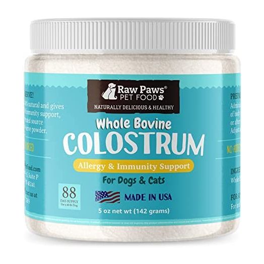 Raw Paws Pet Bovine Colostrum for Dogs Allergies & Immune Support, 5-oz - Made in USA, Pure Bovine Colostrum Powder for Cats - Bovine Colostrum Dogs Daily Supplement - Colostrum for Puppies & Kittens