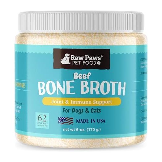 Raw Paws Beef Bone Broth for Dogs & Cats, 6-oz - Made in USA - Dog Food Topper - Bone Broth Protein Powder for Dogs - Powdered Bone Broth for Dogs - Bone Broth for Cats - Dog Gravy Topper for Dry Food