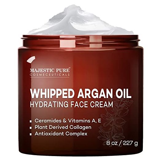 MAJESTIC PURE Whipped Argan Oil Moisturizer Face Cream for Women & Men - With Vitamin E A, Collagen & Ceramides - Hydrates Dry Skin, Oily Skin, Reduces Appearance of Fine Lines, Acne & Wrinkles – 8oz