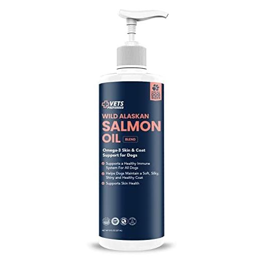 Vets Preferred Wild Alaskan Salmon Oil for Dogs – Premium Omega 3 Fish Oil for Healthy Dog Coat – Immune Support and Hearth Health – All Natural – Rich in EPA and DHA