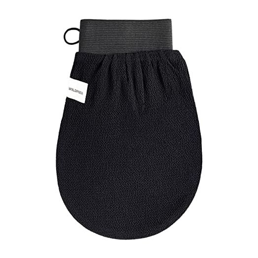 Wildpier Beauty Exfoliating Glove Luxe for Sensitive Skin Mitt Body Scrub for Bath Shower Spa Hand Exfoliator Gloves, Dead Skin Cell Remover, Plant Based Deep Exfoliation Scrubber, Black