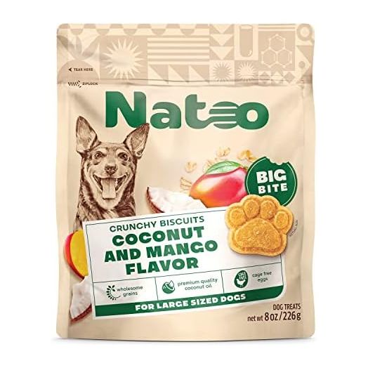 NATOO Healthy Dog Treats for Large Dogs, Crunchy Biscuits Coconut & Mango Flavor – Natural Dog Treats, Rich in Omega 6, Prebiotics & Fibers, Antioxidants for Immunity (Large Dogs, 8 oz)