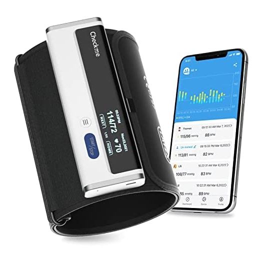 Checkme BP2A Blood Pressure Monitor Upper Arm - Bluetooth BP Machine with Large Cuff and Historical Data, Accurate Digital Readings in 30 Seconds, Unlimited Data Stored in App for iOS & Android