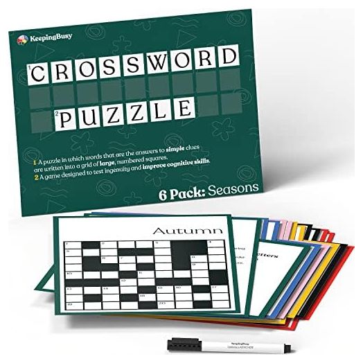 Keeping Busy Crossword Large Print Adult Puzzle 6 Reusable Sheets, Clue Guides & Marker Dementia Activities for Seniors | Alzheimers Activities for Dementia Patients | Best Gifts for Dementia Patients