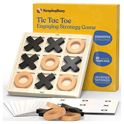 Keeping Busy Tic Tac Toe Wooden Game with Templates - Dementia Activities for Seniors – Alzheimers Activities for Dementia Patients - Busy Boxes for Dementia Patients - Big Matching Games for Adults
