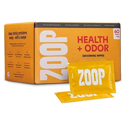 ZOOP Dog Wipes - Unique Natural Formula Eliminates Whole-Body Odor from Eyes, Ears to Paws and Butt - Pet Grooming/Bath Wipes for Dogs & Cats | Fragrance-Free | 60 Count