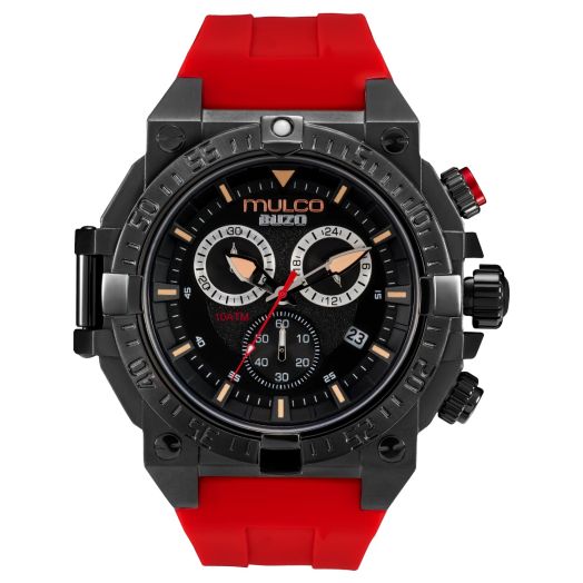 MULCO Buzo Watches for Men Quartz Chronograph Movement with Analog Display and Stainless Steel - Silicone Watch Band - Waterproof (Red)