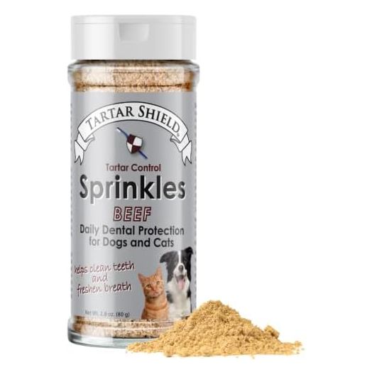 Dental Sprinkles | Dog & Cat Food Topper Additive | Fights Tartar Plaque & Bad Breath Cleans Teeth & Gums | Pet Oral Health Support | USA Made | Low Calorie Human-Grade Beef