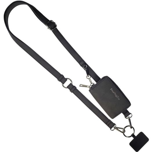 Save the Girls Clip & Go Strap - Cell Phone Strap with Brushed Vegan Leather Pouch - Women’s Crossbody Shoulder Strap-On Purse and Removable Wristlet (Black)
