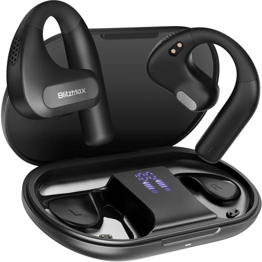 Open Ear Headphones,True Wireless Bluetooth 5.3 Open Ear Earbuds, Enhanced Bass 16.2mm Drivers, Long-lasting Comfort, 60H Playtime LED Display, IPX5 Waterproof for Sports, Driving