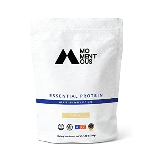 Momentous | Essential Grass-Fed Whey Protein Isolate, 24 Servings Per Pouch for Essential Everyday Use, Gluten-Free, NSF Certified (Vanilla)