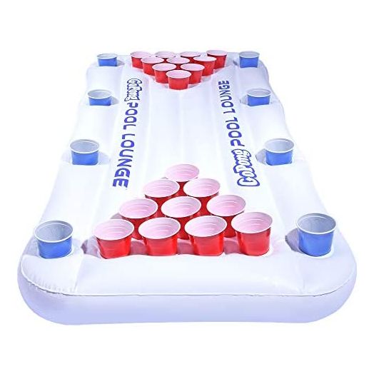 GoPong Pool Lounge Beer Pong Inflatable with Social Floating, White
