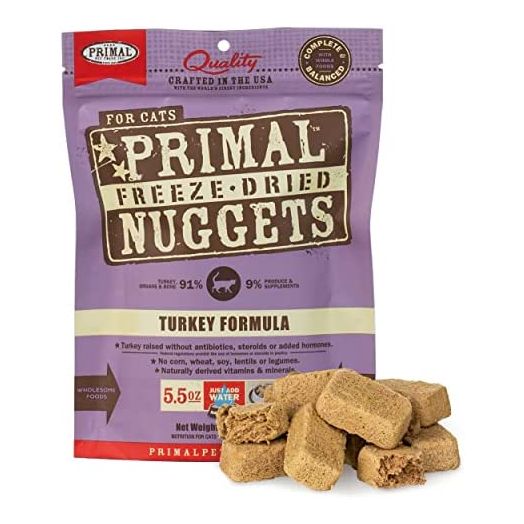 Primal Freeze Dried Cat Food Nuggets, 5.5 oz Turkey Formula - Raw Kitten Food, Organic Produce, Grain Free