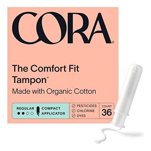 Cora Organic Applicator Tampons, Regular Absorbency, 100% Cotton Core