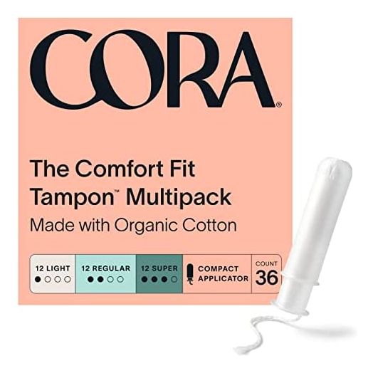 Cora Organic Applicator Tampons, Light/Regular/Super Absorbency, Cotton Core