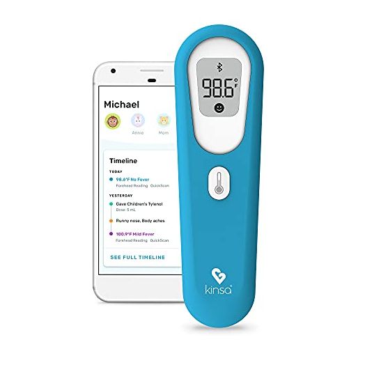 Kinsa QuickScan Non-Contact Smart Forehead Thermometer & App - Pairs with Smartphone to Track Family Health & Get Illness Guidance - Contactless, No Touch Thermometer FDA Cleared Adults & Kids