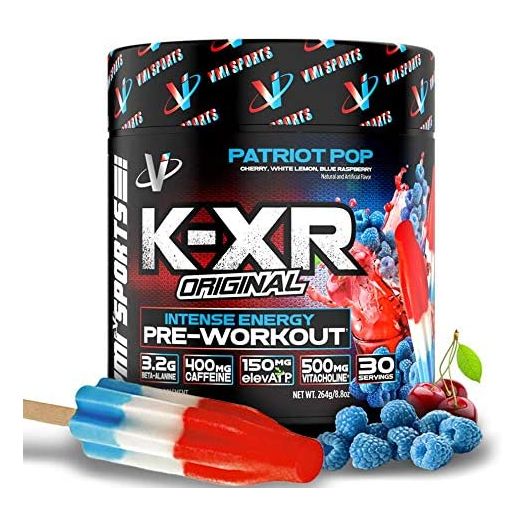 VMI Sports K-XR Pre-Workout Supplement for Intense Energy, Patriot Pop Bombsicle, Muscle Builder for Extreme Pumps, Enhanced Focus, Creatine Free, Endurance, Strength and Power Pre-Workout Powder