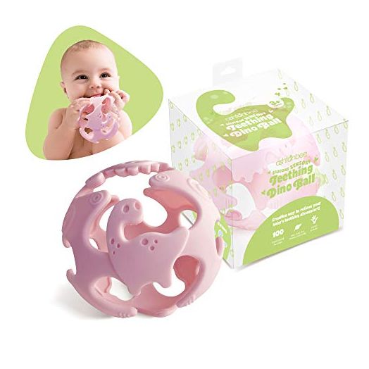 Ashtonbee Dino Baby Teething Toys, Food-Grade Silicone Teethers for Babies, Textured Sensory Balls Teething Toy, Soft and Safe Sensory Chew Toys for Teething Baby, Easy to Clean and Store, Green