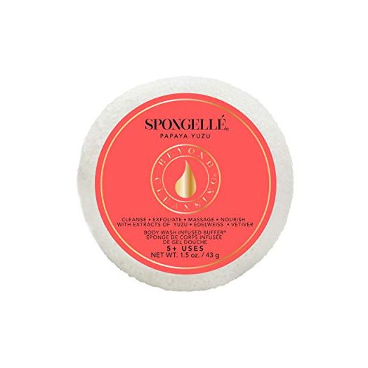 Spongellé Travel Size Spongette - Body Wash Infused Bath/Shower Sponge - Papaya Yuzu