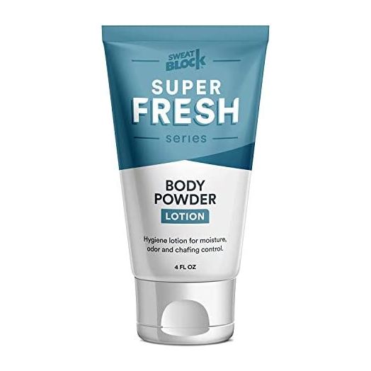 Super Fresh Body Powder Lotion by SweatBlock - Talc Free, Anti-Chafing, Deodorizing, Natural Ingredients - No Mess Body Powder Lotion for Men and Women - 4 fl oz.