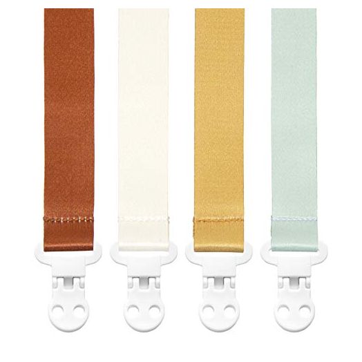 Stadela Baby Pacifier Clip Leash Soothie Holder Unisex for Boy or Girl 4 Pack Gift Set with Neutral Solid Colors (Hayden)