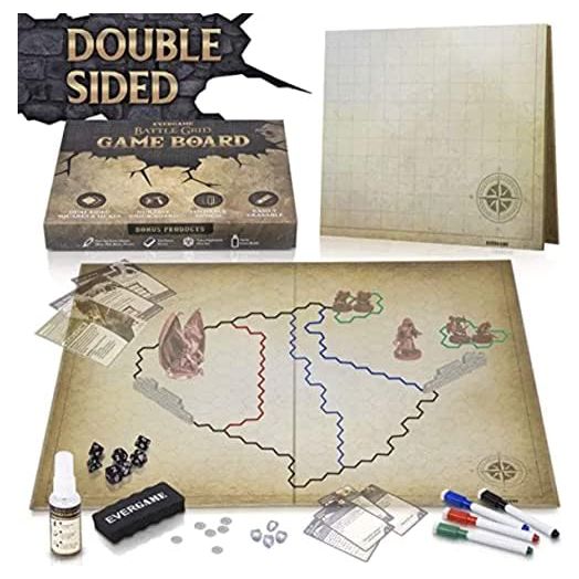 Dungeons & Dragons Game Mat (23x27), Ultimate DND Board Game Battle Map w/Dice Set, Double Sided w/Hex & Square Grid, Epic Role Playing Gaming Experience