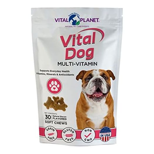 Vital Planet - Vital Dog Multivitamin for Everyday Health with Vitamins, Minerals and Antioxidants - 30 Bacon Flavored Soft Chews