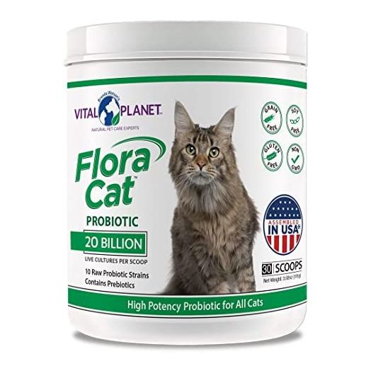 Vital Planet - Flora Cat Probiotic Powder Supplement with 20 Billion Cultures and 10 Diverse Strains High Potency Probiotics for All Cats for Feline Digestive and Immune Support 30 Scoops 3.92 oz