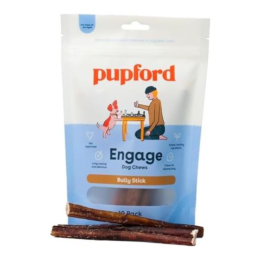Pupford Thick Bully Sticks for Dogs & Puppies, Smoked for Improved Smell, Natural, Long-Lasting, Single Ingredient Chews for Small & Medium Breeds (6", 10 Count)