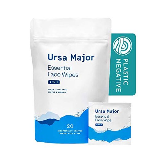 Ursa Major Essential Face Wipes | Natural, Biodegradable, Cruelty-Free | Cleanse, Exfoliate, Soothe and Hydrate | Individually Wrapped | 20 Count