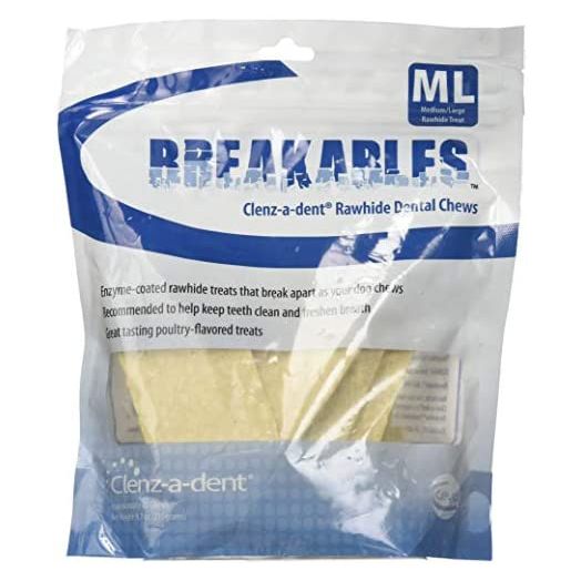 CEVA Animal Health Breakables Clenz-A-Dent Rawhide Dental Chews for Dogs, Medium/Large/11-50 lb/15 Count