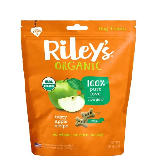 Riley's Organics Tasty Organic Apple Baked Biscuits, Small Bone - 5 oz (142 Grams)