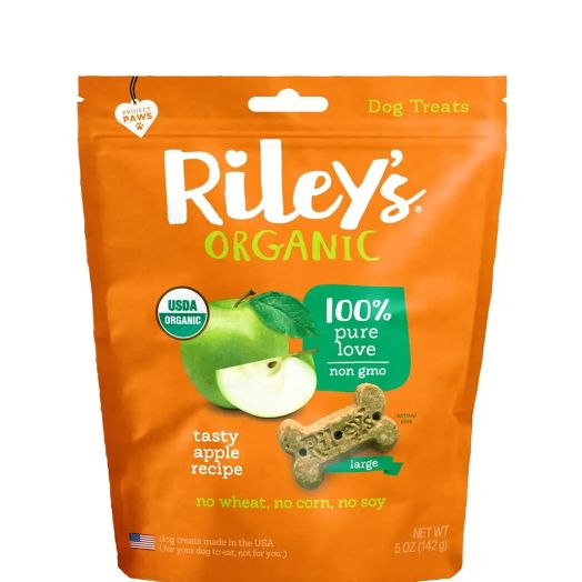 Riley's Organics Tasty Organic Apple Baked Biscuits, Large Bone - 5 oz (142 Grams)