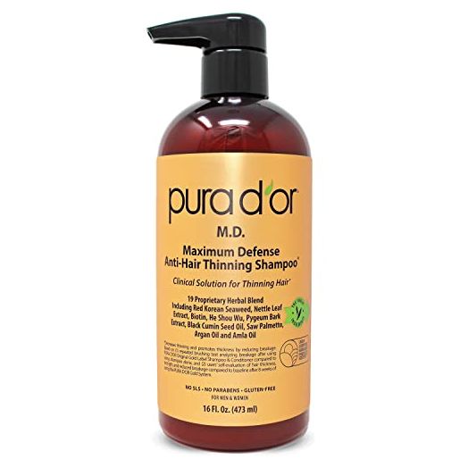 PURA D'OR MD Anti-Hair Thinning Shampoo w/ 0.5% Coal Tar, Biotin, 16oz