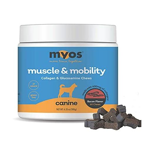 MYOS Canine Muscle & Mobility Chews – Natural Collagen & Glucosamine for Dogs - Bacon Flavor Joint Supplement for Muscle, Bone & Joint Support, 60 Count