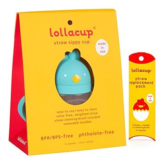 Lollaland Weighted Straw Sippy Cup for Baby:MADE IN THE USA - Transition Kids, Infant & Toddler Sippy Cup (6 months - 9 months) | Shark Tank Products | Lollacup (Turquoise) w/ Straw Replacement Pack