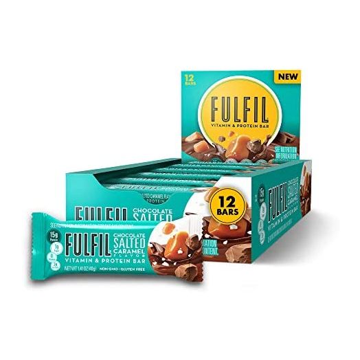 FULFIL Vitamin and Protein Bars, Chocolate Salted Caramel, Snack Sized Bar with 15g Protein and 8 Vitamins Including Vitamin C, 12 Counts