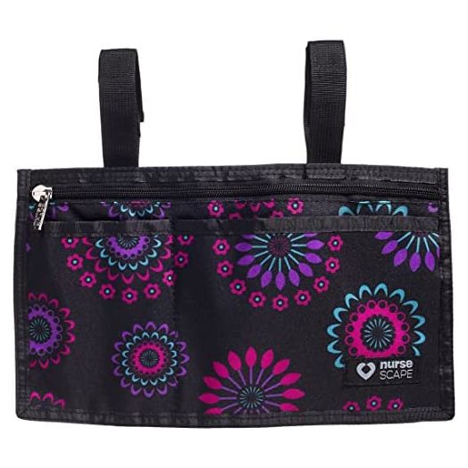 Wheelchair Armrest Pouch Organizer Bag for Side of Chair, 3 Pocket Tote, Arm Rest Storage Accessories for Electric, Manual or Powered Chairs (Purple Circle)