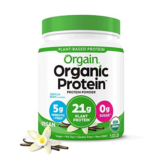 Orgain Organic Vegan Protein Powder, Vanilla Bean - 21g of Plant Based Protein, Low Net Carbs, Non Dairy, Gluten Free, Lactose Free, No Sugar Added, Soy Free, Kosher, 1.02 Pound (Packaging May Vary)