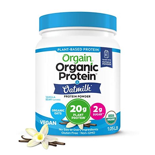 Orgain Vegan Protein Powder + Oatmilk, Vanilla Bean, 20g of Plant Based Protein, 2g of Sugar, Made from Organic Oats, No Dairy or Soy, Non-GMO, 1lb