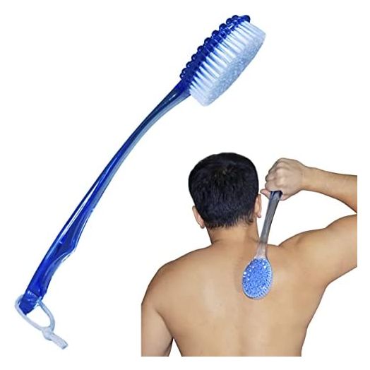 Bath Brush 14" Long Shower Body Back Scrubber Massager (Blue)
