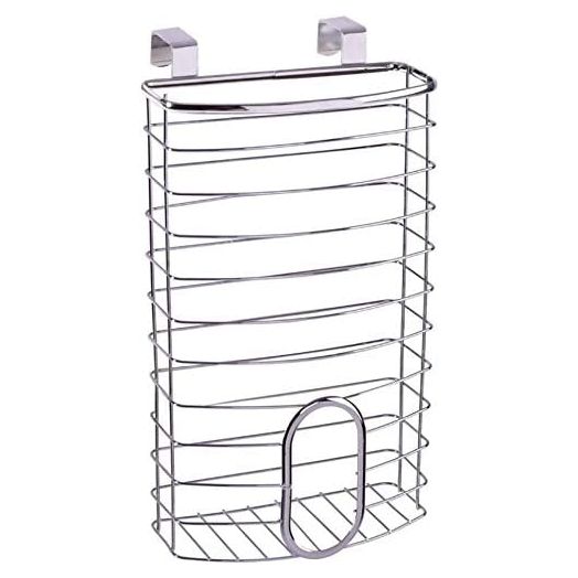Over the Cabinet Basket Dispenser Door Grocery Plastic Bag Holder, Chrome