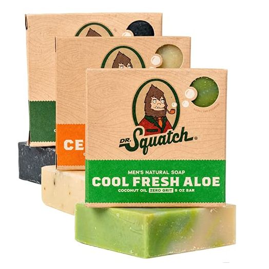 Dr. Squatch All Natural Bar Soap for Men, 3 Bar Variety Pack, Pine Tar, Cedar Citrus and Cool Fresh Aloe
