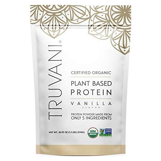 Truvani Plant Based USDA Certified Organic Protein Powder, Vanilla, 20.9oz (1pk, 20 Servings)