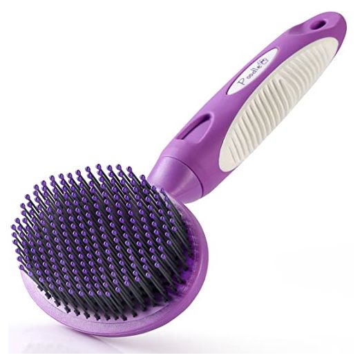 Round Bristle Pet Brush for Dogs and Cats - Gentle Grooming for Short or Long Hair - Soft Tool for Sensitive Skin Removes Dander, Dirt, and Detangles - Purple