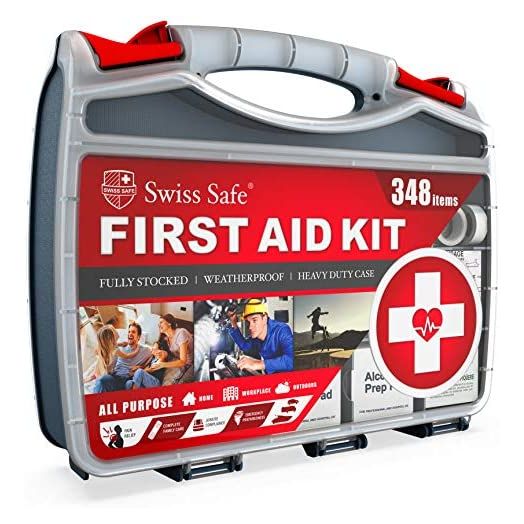 Swiss Safe 2-in-1 Hardcase First Aid Kit (348 Piece) + Mini Kit (32 Piece), Survival Preparedness for 50 People