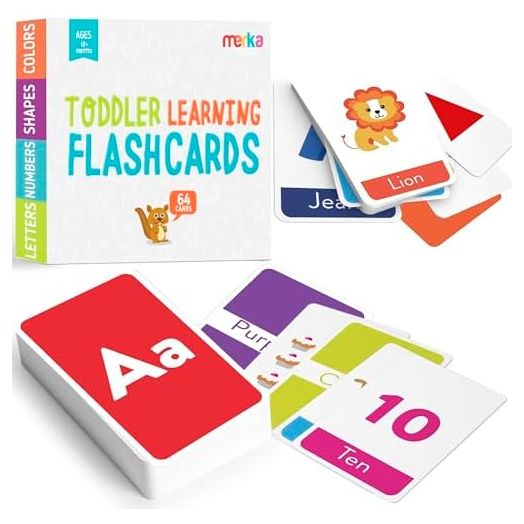 merka Toddler Flash Cards Alphabet, Double-Sided Flash Cards for Toddlers 1-4 Years, Set of 64 Letters, Colors, Shapes and Numbers, Learning Toy Educational Preschool Toddler Flashcards