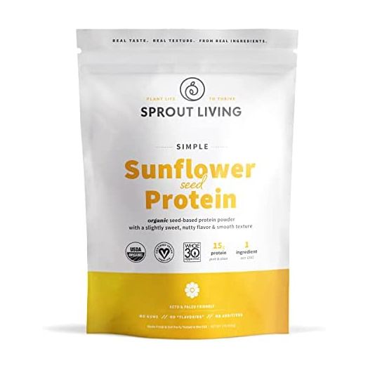 Sprout Living Simple Sunflower Seed Protein Powder, 15 Grams Organic Plant Based Protein Powder Without Artificial Sweeteners, Non Dairy, Non-GMO, Vegan, Gluten Free, Keto Drink Mix (1 Pound)