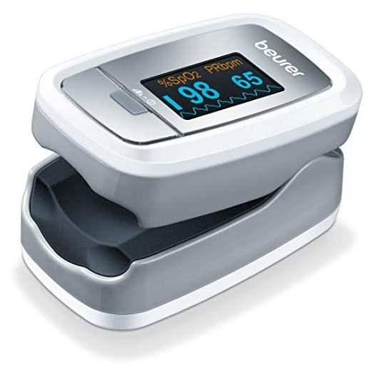 Beurer PO30 Fingertip Pulse Oximeter with 4 Color Display Formats, Lanyard, Protective Storage Bag, and Batteries – Blood Oxygen Saturation Monitor with Heart Rate, Oxygen Meter Finger Pulse Oximeter